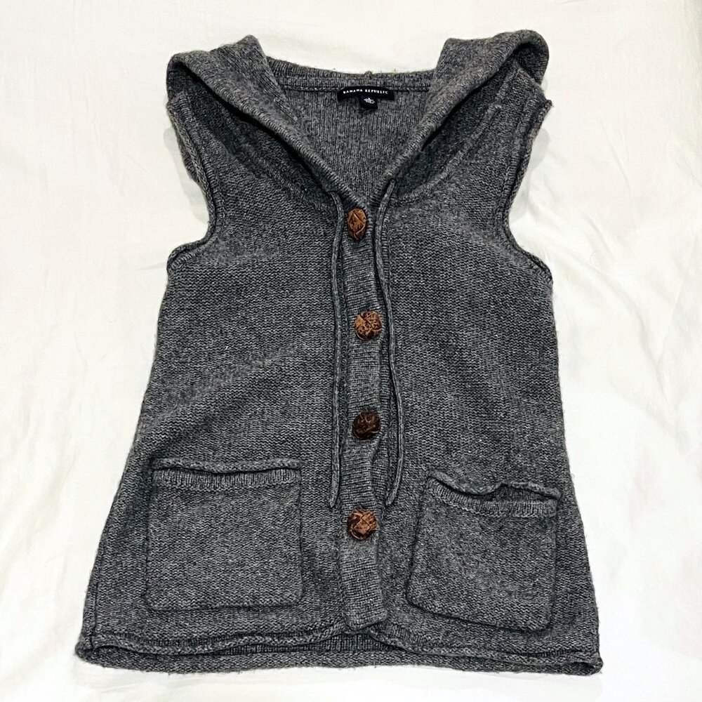 Banana Republic Sweater Vest Small Hooded Gray Lambs Wool Cashmere